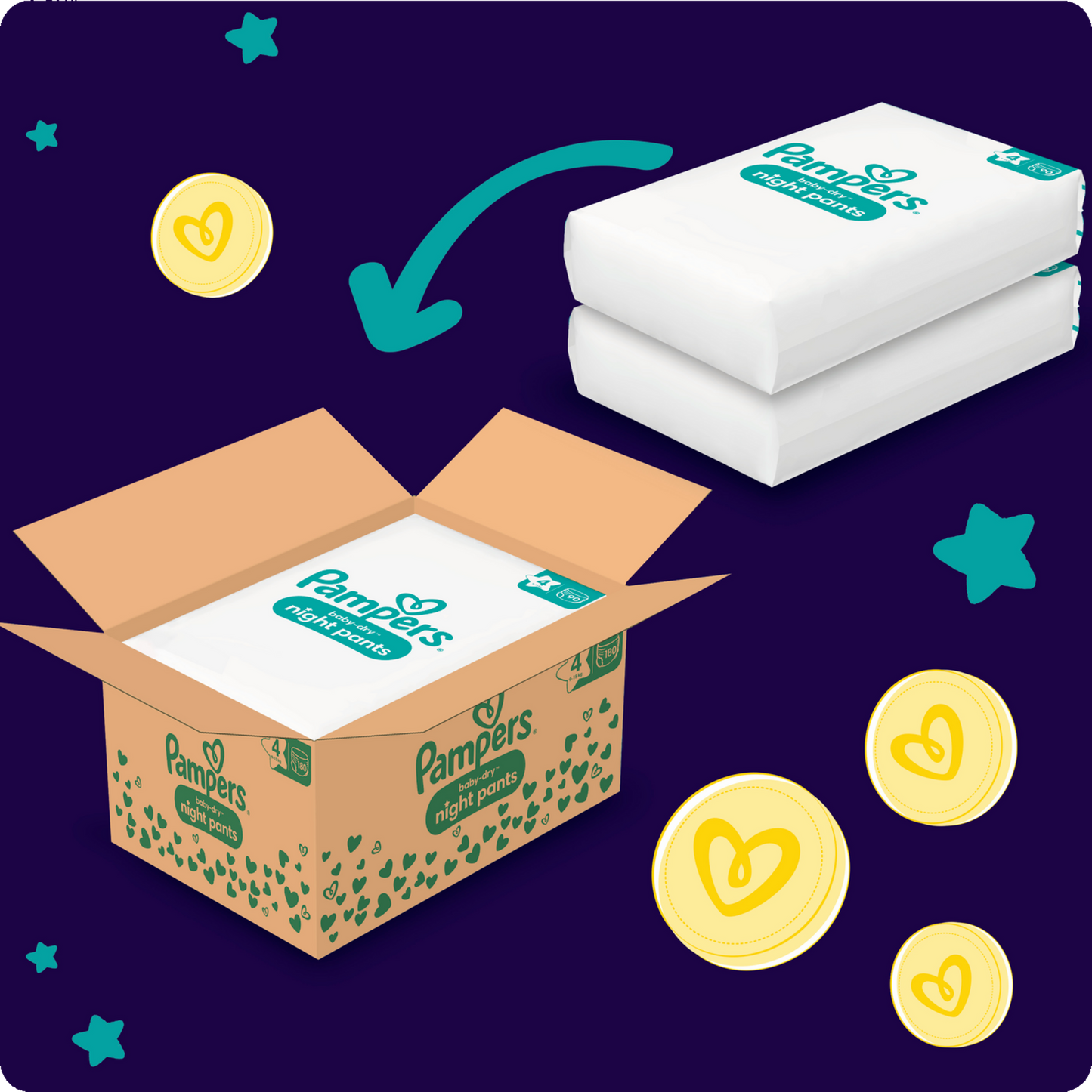 Pampers Baby-Dry Night Pants T4 Maxi 9-15kg Box (180 pz)