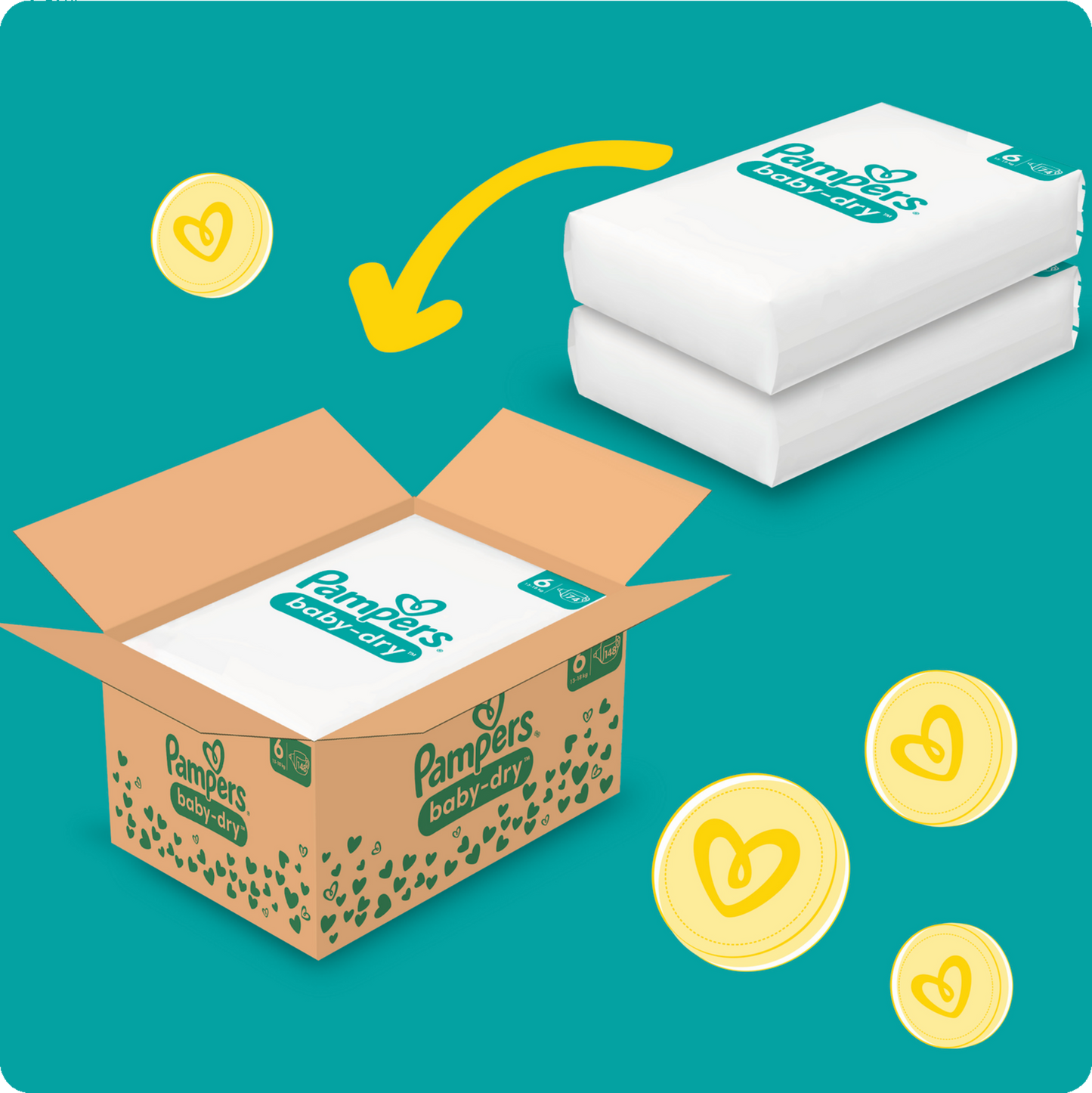 Pampers Baby Dry T6 XL 13-18 Kg Box (148 pz)