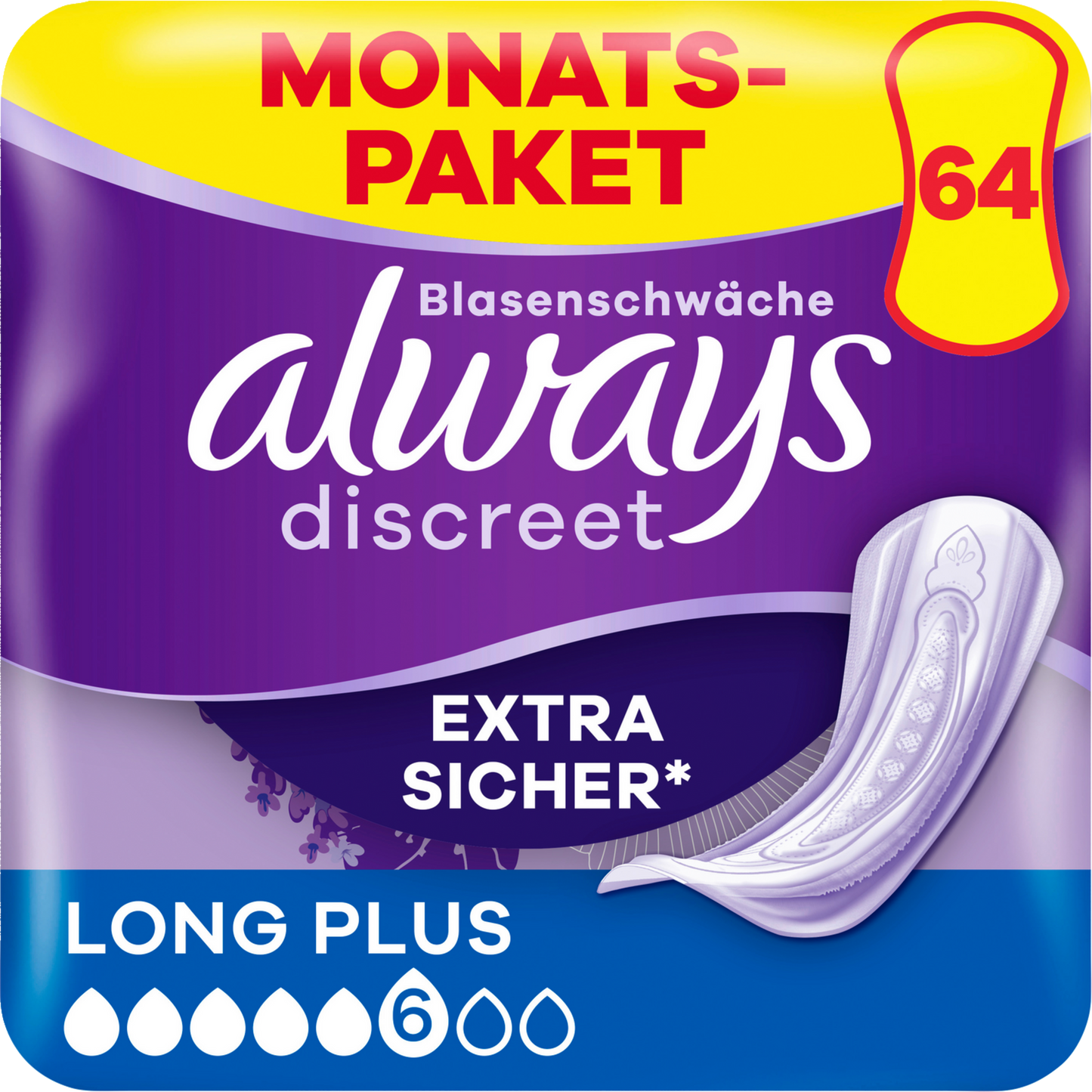 Always Discreet Assorbenti Per Incontinenza Long Plus (64 pz) Confezione Mensile