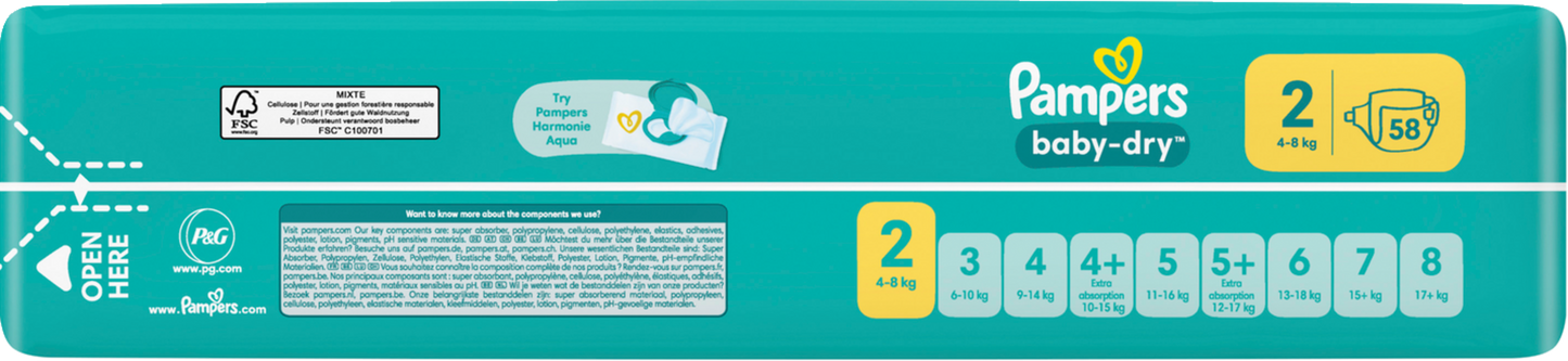 Pampers Baby-Dry T2 Mini 4-8kg (2x58 pz)