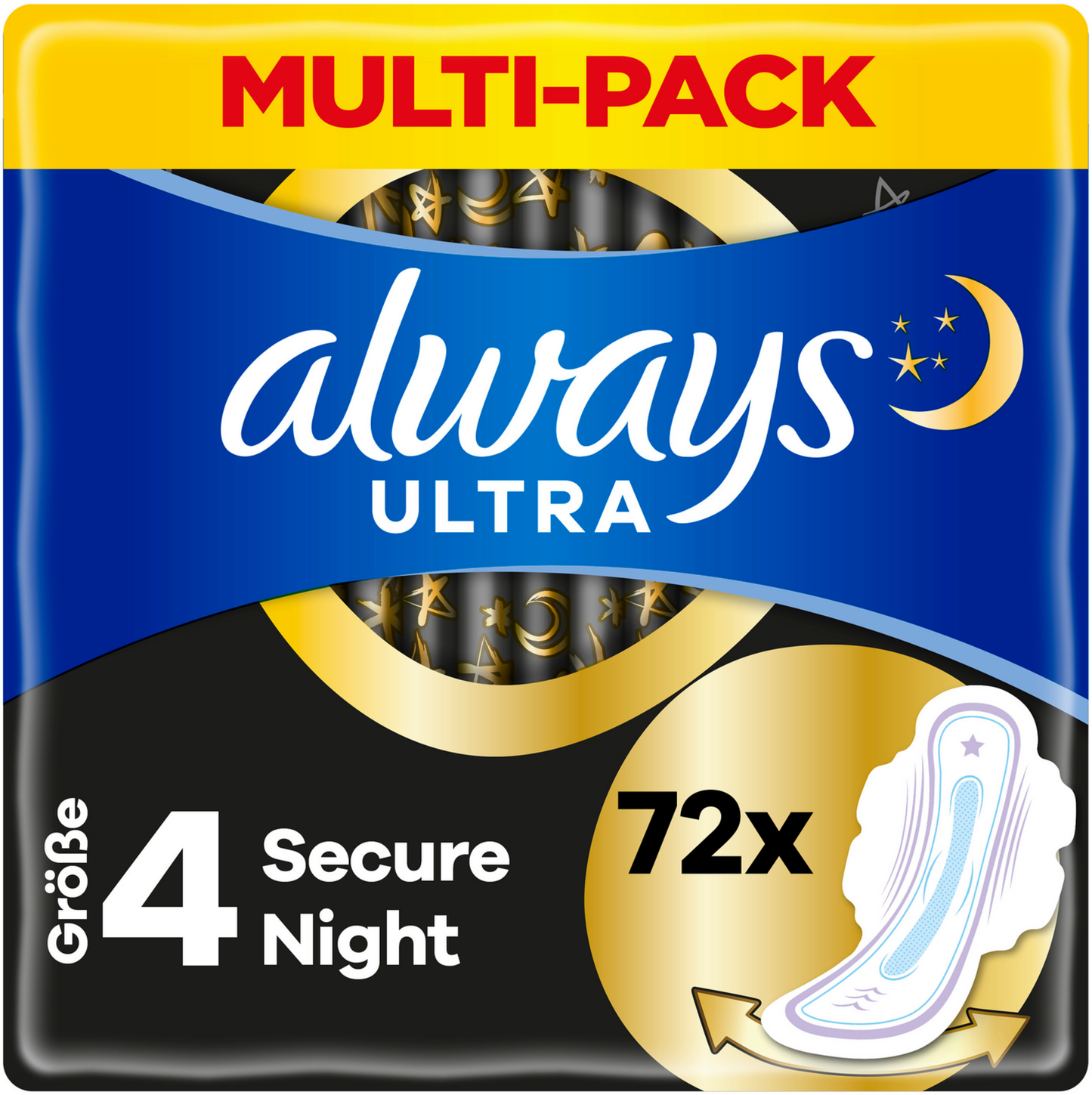 Always Ultra Assorbenti Igienici Secure Night Taglia 4 con Ali (72 pz) Confezione Mensile