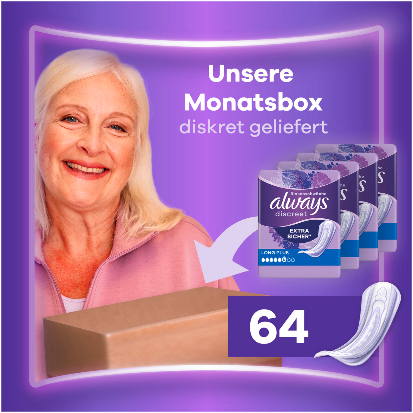 Always Discreet Assorbenti Per Incontinenza Long Plus (64 pz) Confezione Mensile