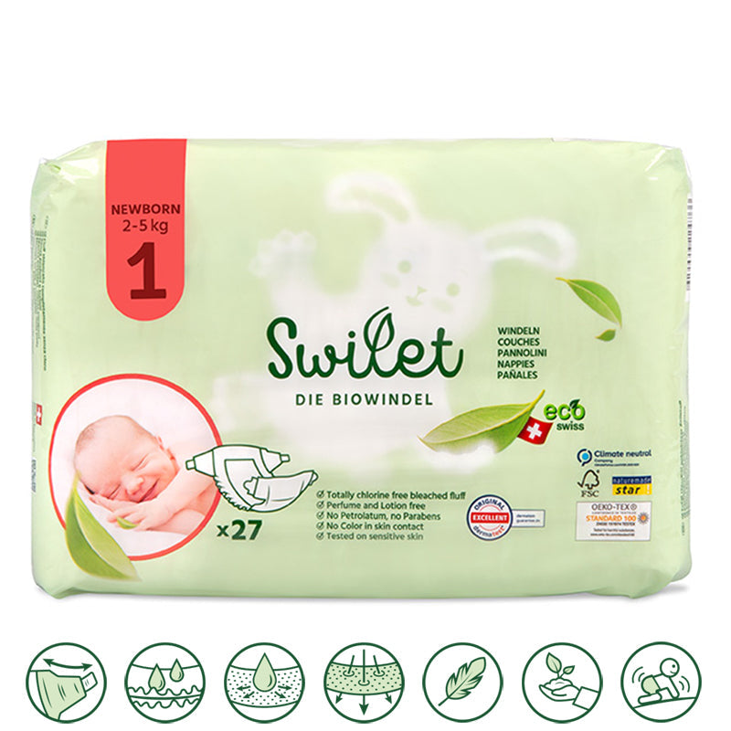 Swilet - Pannolino Bio T1 Newborn 2-5Kg (8x 27 pz) Cartone Doppio