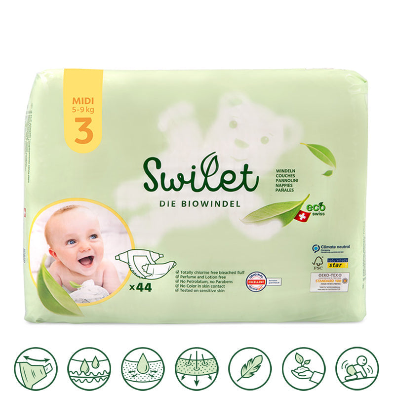 Swilet - Pannolino Bio T3 Midi 5-9Kg (12x 44 pz) Cartone Doppio