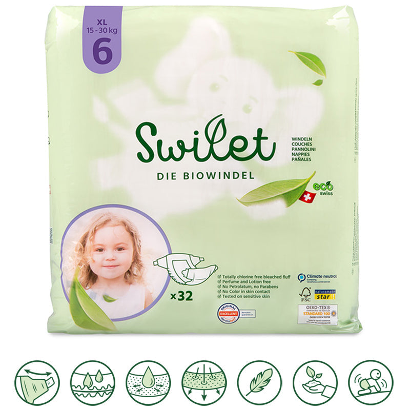 Swilet - Pannolino Bio T6 XL 15-30kg (32 pz) Sacchetto