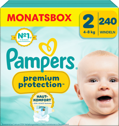 Pampers Premium Protection T2 Mini 4-8kg (240 pces) Pack mensuel 