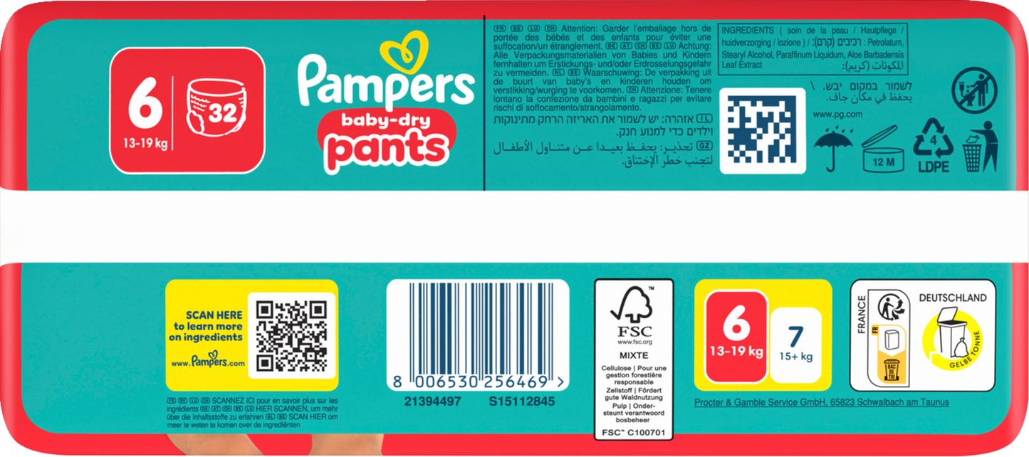 Pampers Baby-Dry PANTS Gr. 6 XL 13-19kg (3 x 32 STK)