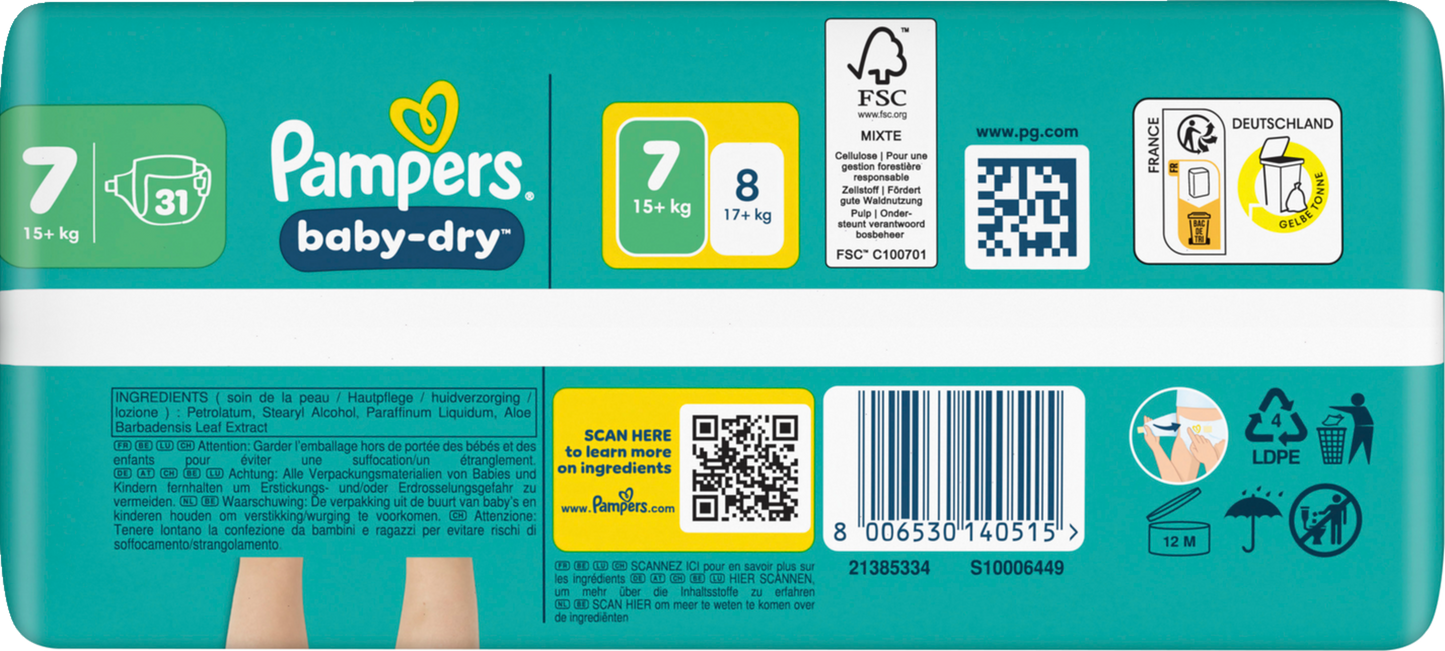 Pampers Baby-Dry Gr. 7 XXL 15+kg (4x31 STK)