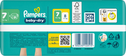 Pampers Baby-Dry Gr. 7 XXL 15+kg (4x31 STK)