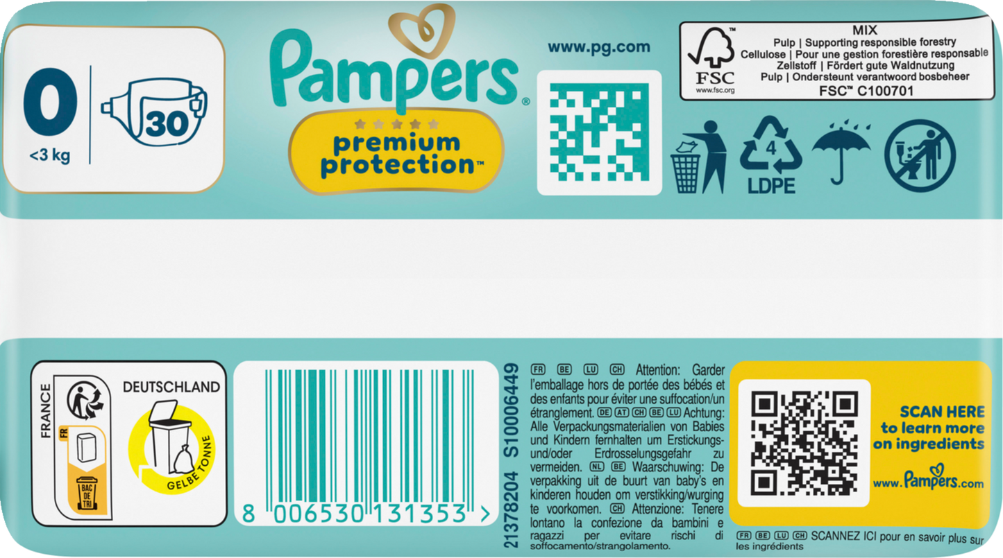 Pampers Premium Protection T0 Micro <3kg  3x30 pz