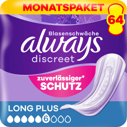 Always Discreet Inkontinenz-Einlagen Long Plus (64 STK) Monatspaket