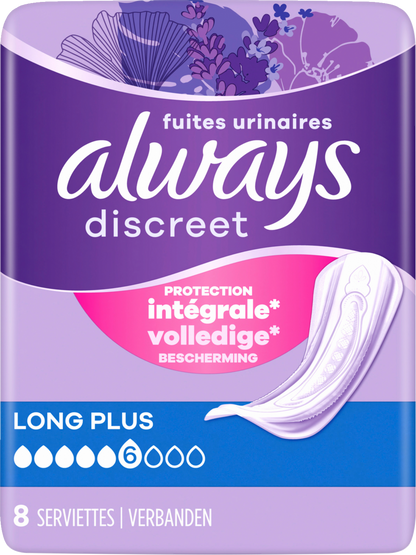 Always Discreet Inkontinenz-Einlagen Long Plus (64 STK) Monatspaket