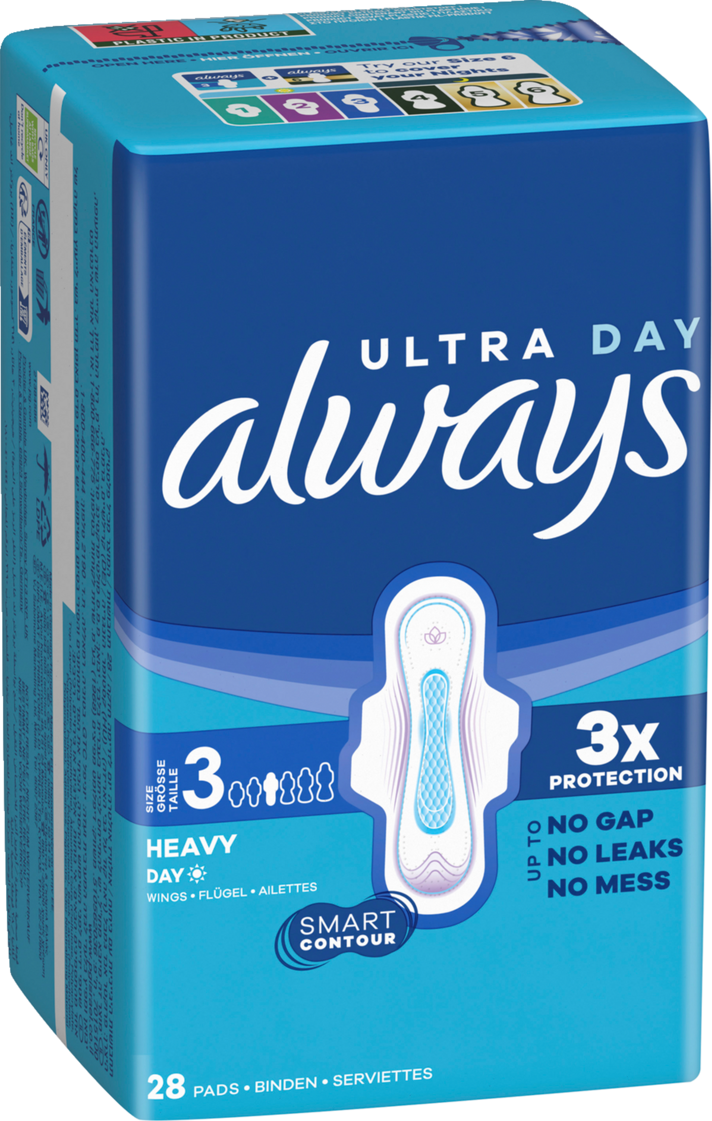 Always Ultra Day Long Plus Serviettes Hygiéniques à Ailettes Taille 3 (84 pces) Paquet mensuel
