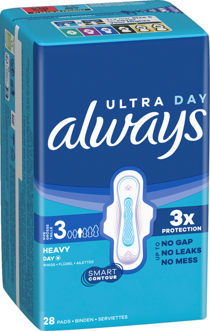 Always Ultra Day Long Plus Serviettes Hygiéniques à Ailettes Taille 3 (84 pces) Paquet mensuel