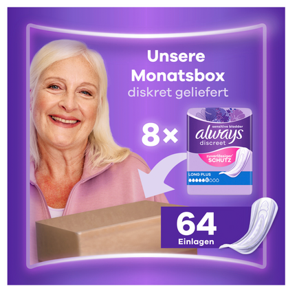 Always Discreet Inkontinenz-Einlagen Long Plus (64 STK) Monatspaket