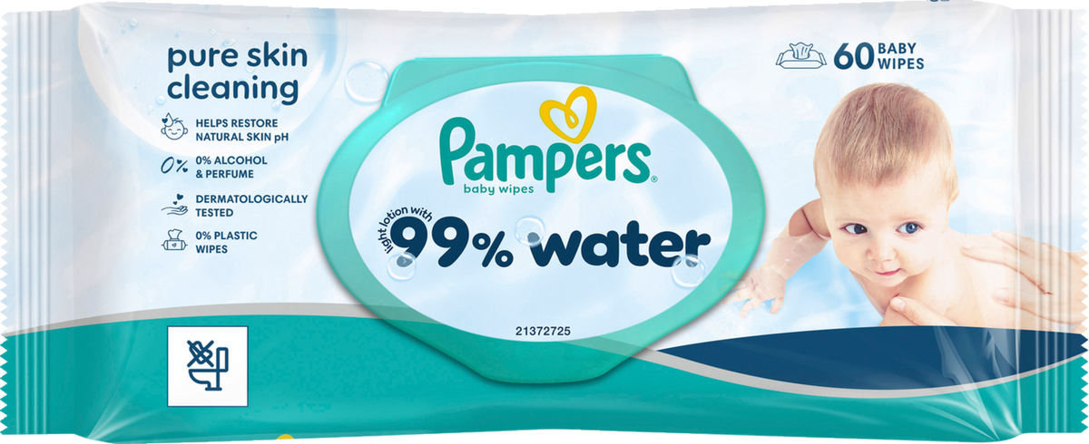 Lingettes Pampers 99% eau (60 pces)