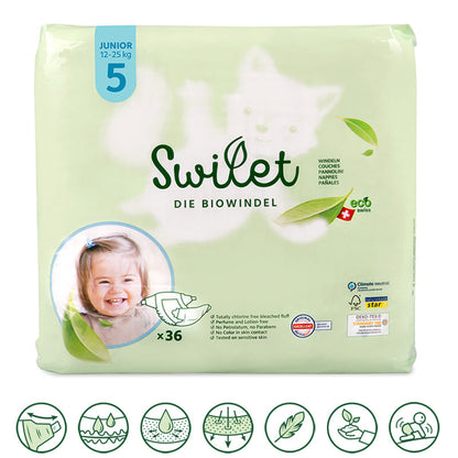 Swilet - La couche Écologiques  T5 Junior 12-25Kg (12x 36 pces) Carton Double 