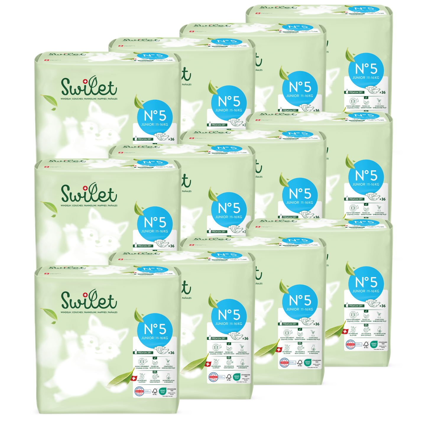 Swilet - La couche Écologiques  T5 Junior 11-16Kg (12x 36 pces) Carton Double 