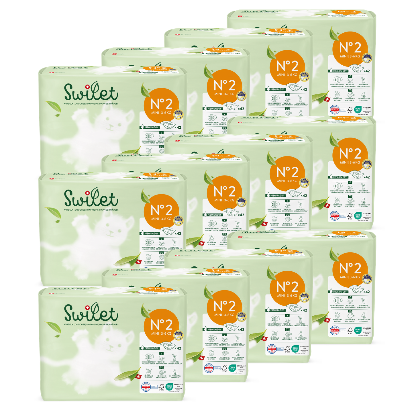 Swilet - Pannolino Bio T2 Mini 3-6Kg (12x 42 pz) Cartone Doppio