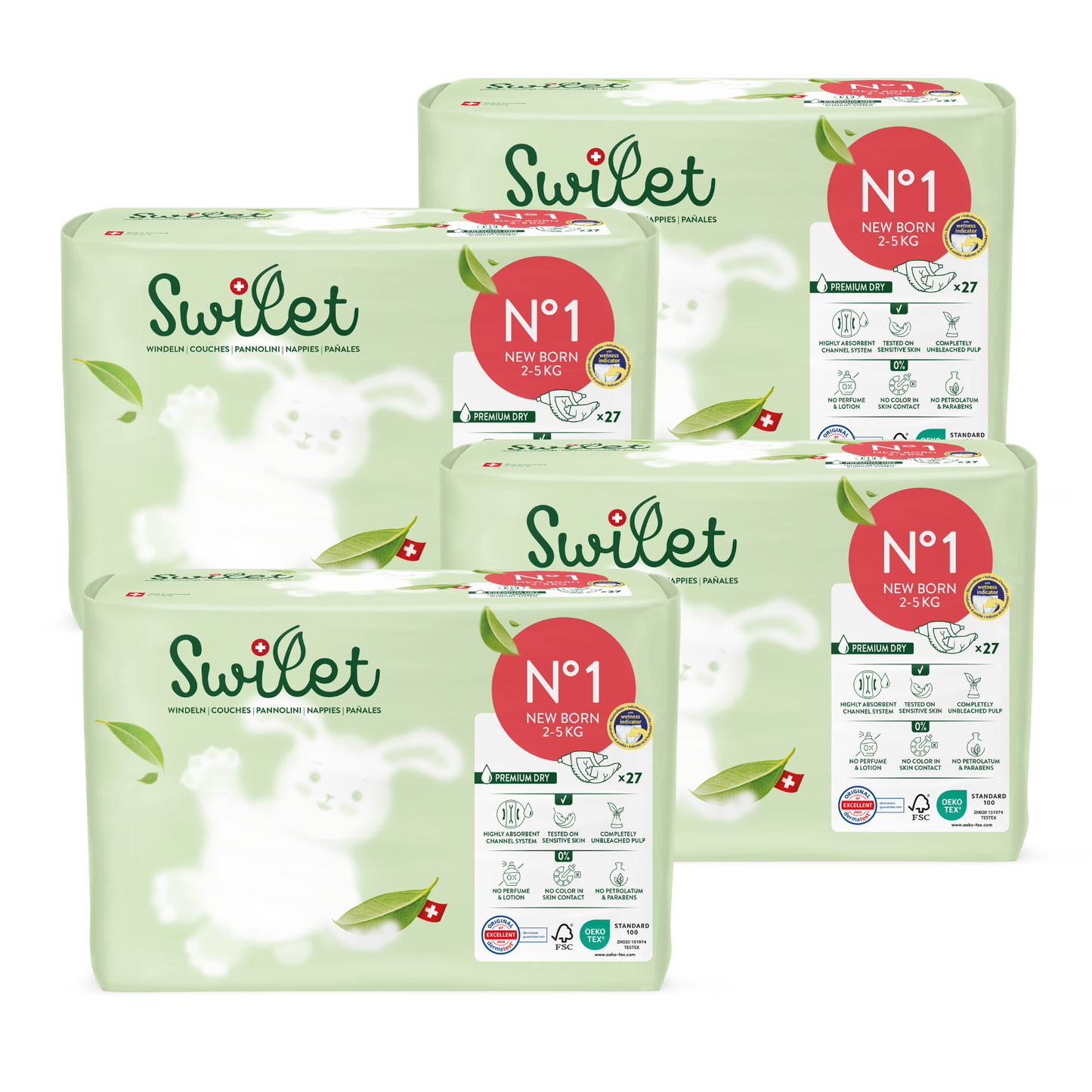 Swilet - Die Biowindel Gr. 1 Newborn 2-5Kg (4x 27 STK) Karton