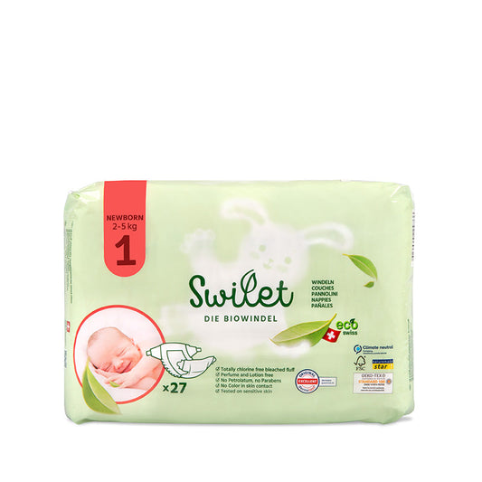 Swilet - La couche Écologiques T1 Newborn 2-5Kg (8x 27 pces) Carton Double 